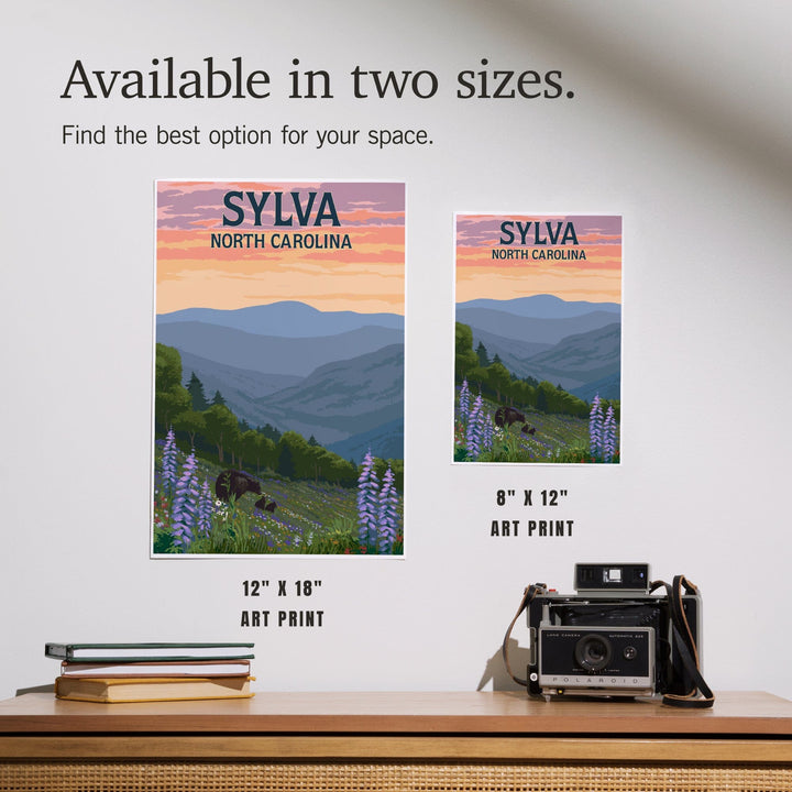 Sylva, North Carolina, Bears and Spring Flowers, Art & Giclee Prints Art Lantern Press 