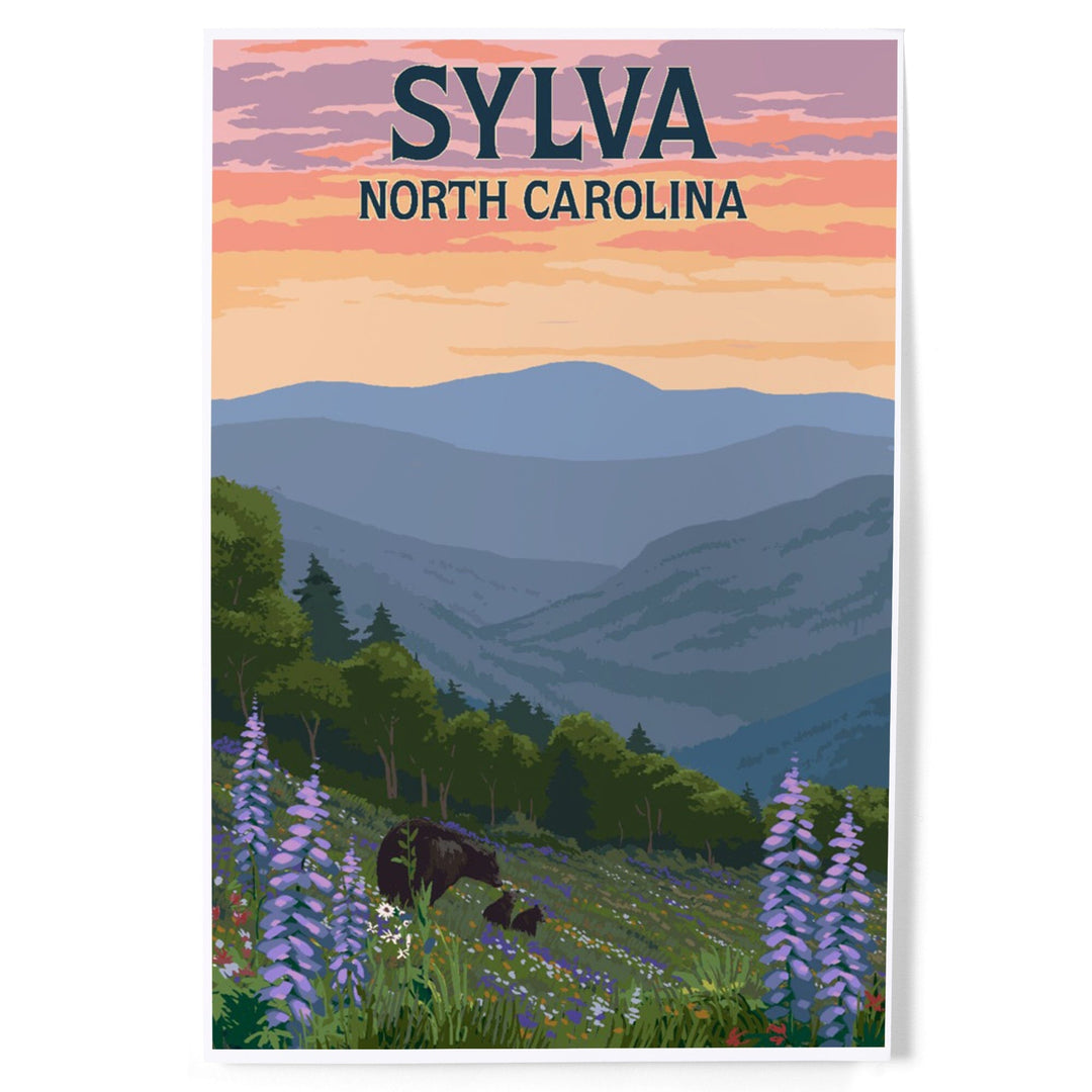 Sylva, North Carolina, Bears and Spring Flowers, Art & Giclee Prints Art Lantern Press 