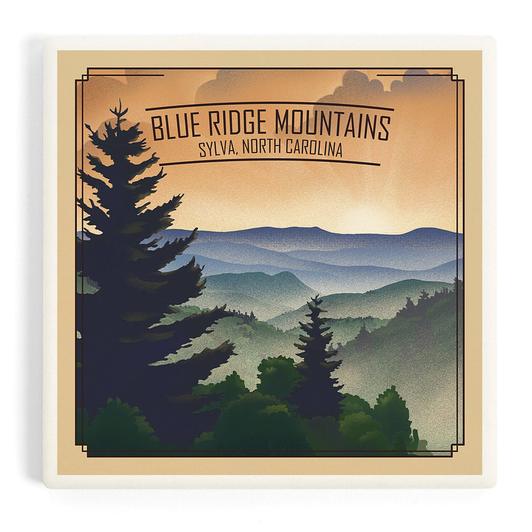 Sylva, North Carolina, Lithograph, Blue Ridge Mountains, Sunrise, Coasters Coasters Lantern Press 