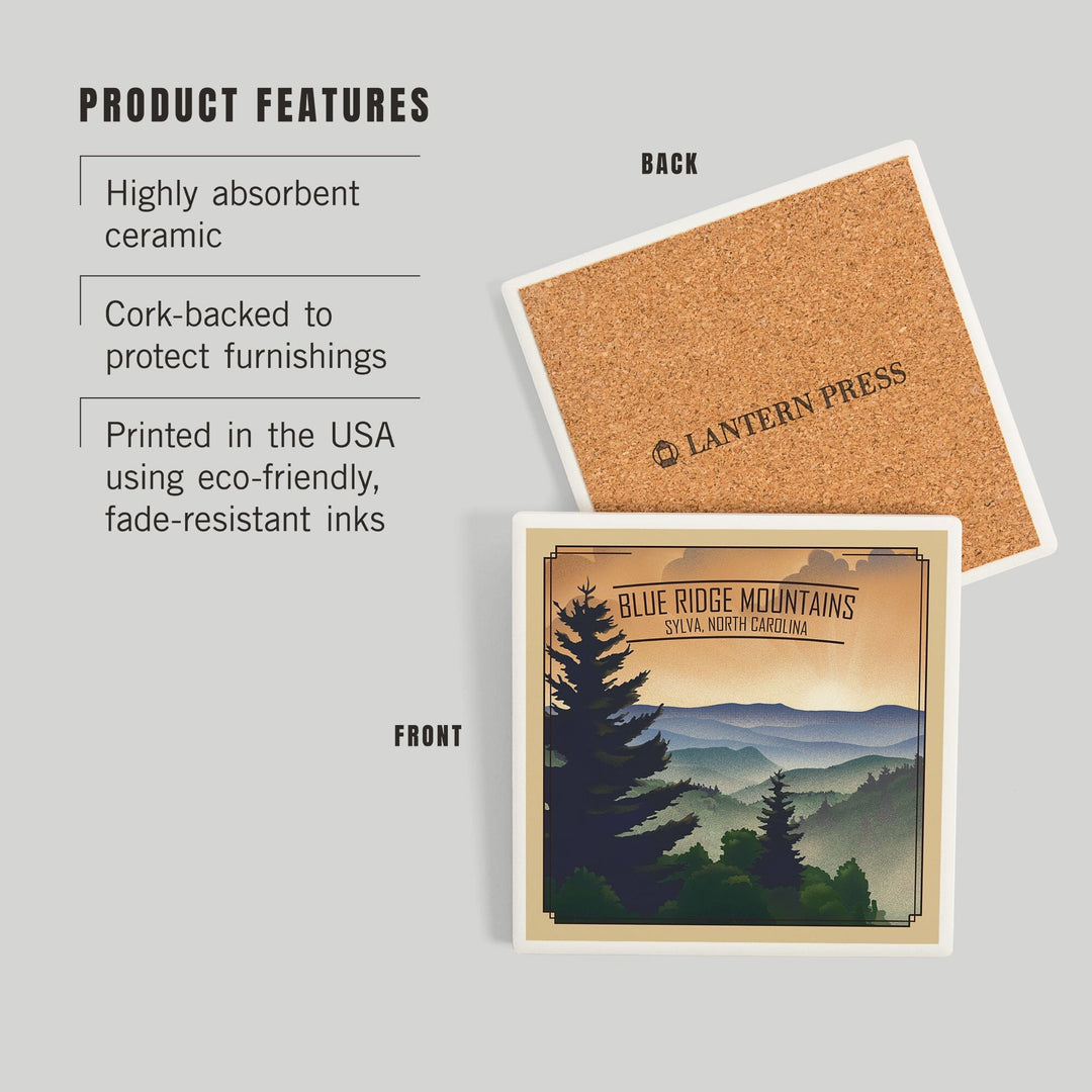 Sylva, North Carolina, Lithograph, Blue Ridge Mountains, Sunrise, Coasters Coasters Lantern Press 