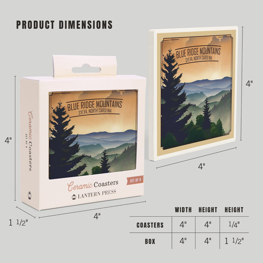 Sylva, North Carolina, Lithograph, Blue Ridge Mountains, Sunrise, Coasters Coasters Lantern Press 