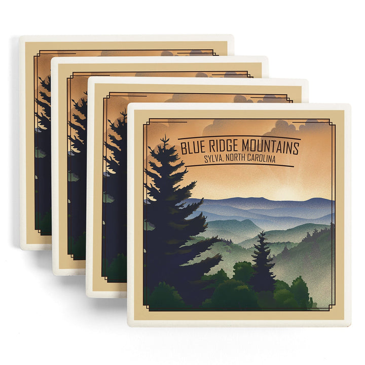 Sylva, North Carolina, Lithograph, Blue Ridge Mountains, Sunrise, Coasters Coasters Lantern Press 