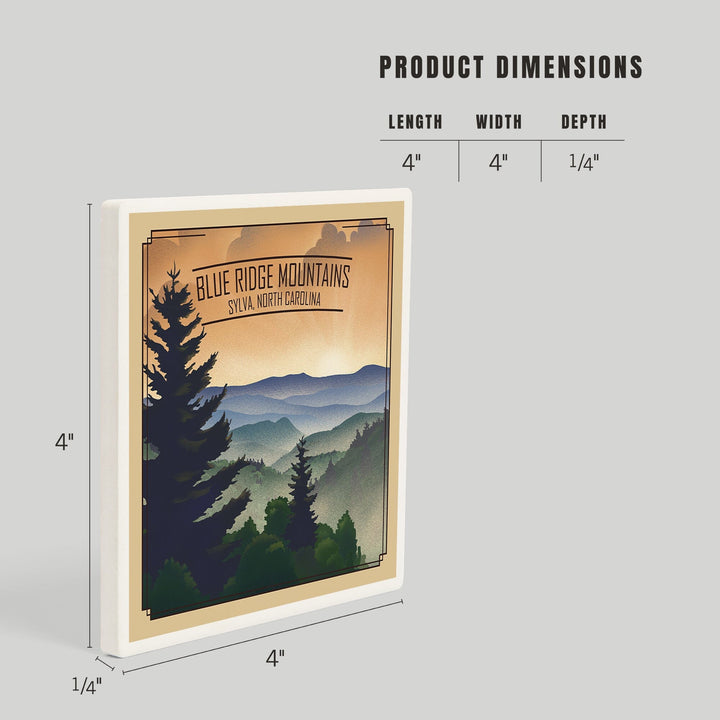 Sylva, North Carolina, Lithograph, Blue Ridge Mountains, Sunrise, Coasters Coasters Lantern Press 