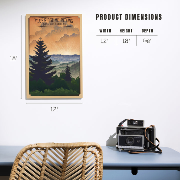 Sylva, North Carolina, Lithograph, Blue Ridge Mountains, Sunrise, Wood Signs and Postcards Wood Lantern Press 