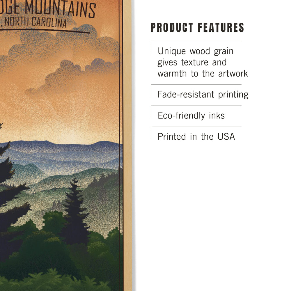 Sylva, North Carolina, Lithograph, Blue Ridge Mountains, Sunrise, Wood Signs and Postcards Wood Lantern Press 