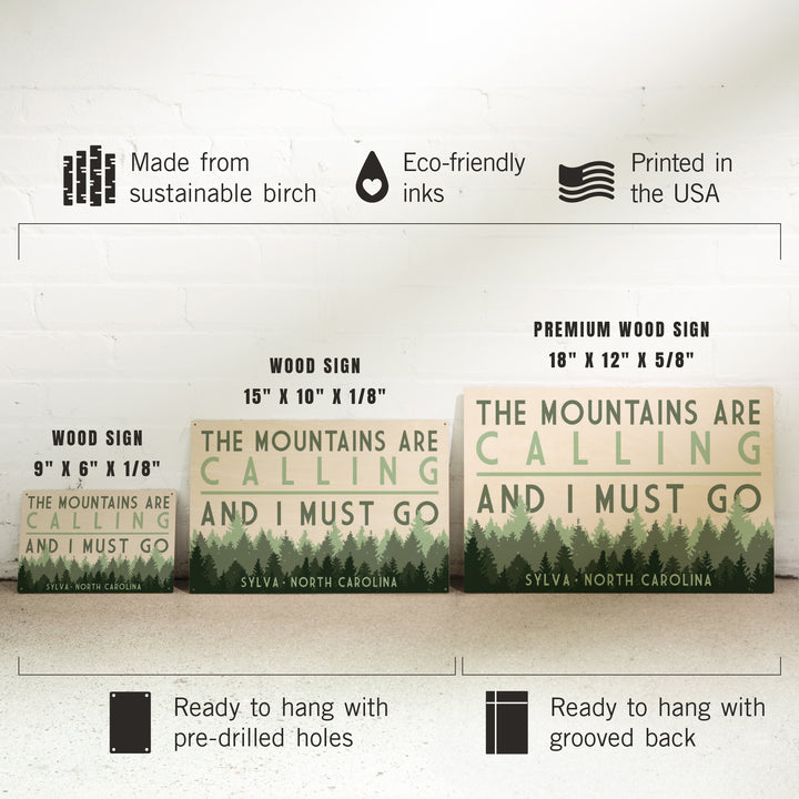 Sylva, North Carolina, The Mountains are Calling, Pine Trees, Wood Signs and Postcards Wood Lantern Press 