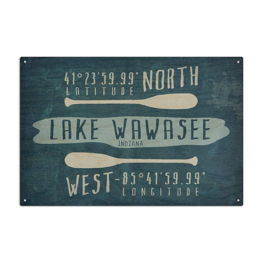 Syracuse, Indiana, Lake Essentials, Lake Wawasee, Lat Long, Lantern Press Artwork, Wood Signs and Postcards Wood Lantern Press 10 x 15 Wood Sign 