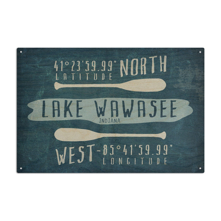 Syracuse, Indiana, Lake Essentials, Lake Wawasee, Lat Long, Lantern Press Artwork, Wood Signs and Postcards Wood Lantern Press 10 x 15 Wood Sign 