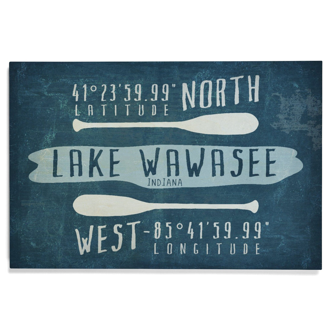 Syracuse, Indiana, Lake Essentials, Lake Wawasee, Lat Long, Lantern Press Artwork, Wood Signs and Postcards Wood Lantern Press 