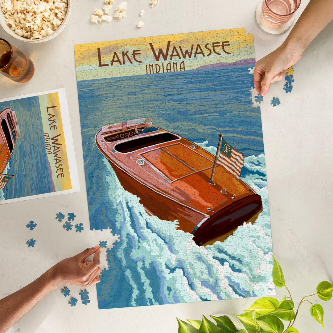 Syracuse, Indiana, Wooden Boat, Lake Wawasee, Jigsaw Puzzle Puzzle Lantern Press 