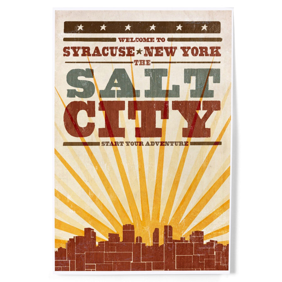 Syracuse, New York, Skyline and Sunburst Screenprint Style, Art & Giclee Prints Art Lantern Press 