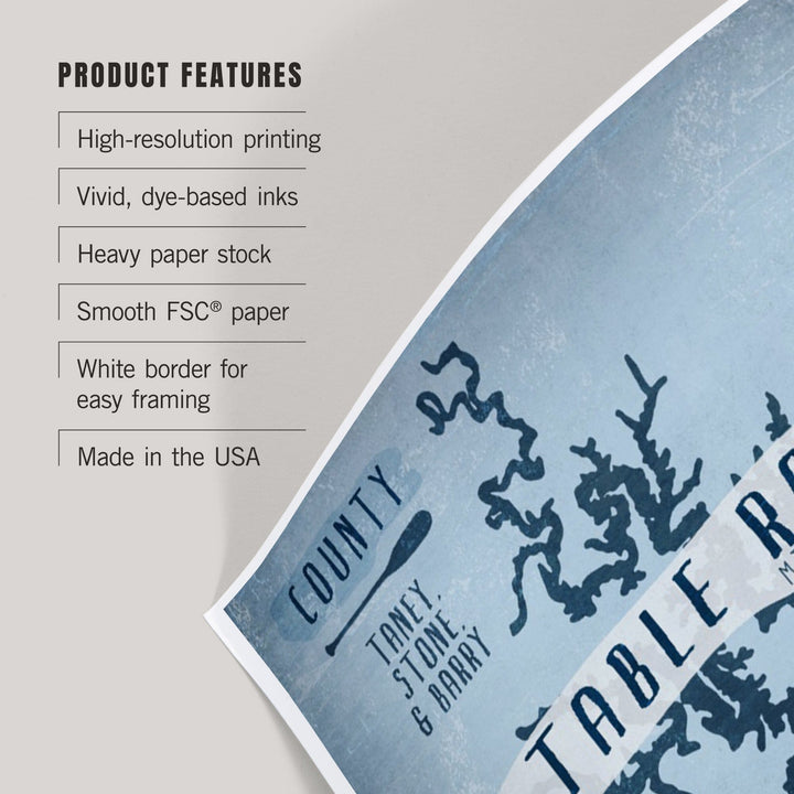 Table Rock Lake, Lake Essentials, Shape, Acreage and County, Art & Giclee Prints Art Lantern Press 