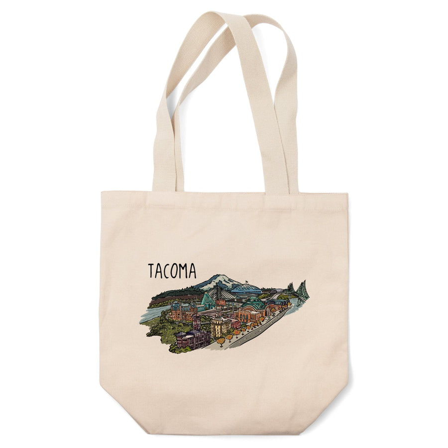 Tacoma, Washington, Cityscape, Line Drawing, Tote Bag Totes Lantern Press 