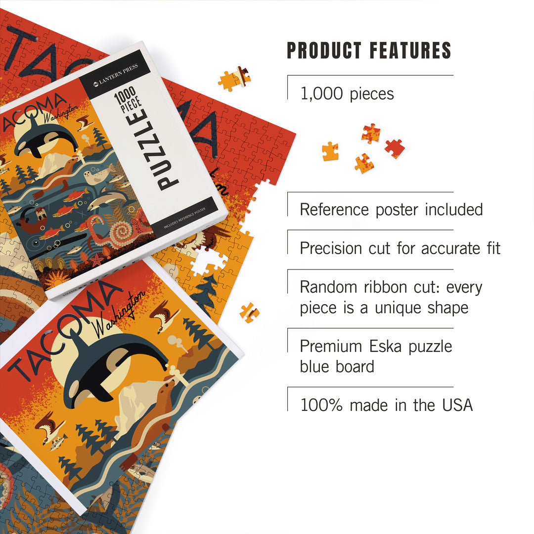 Tacoma, Washington, Marine Animals, Geometric, Jigsaw Puzzle Puzzle Lantern Press 