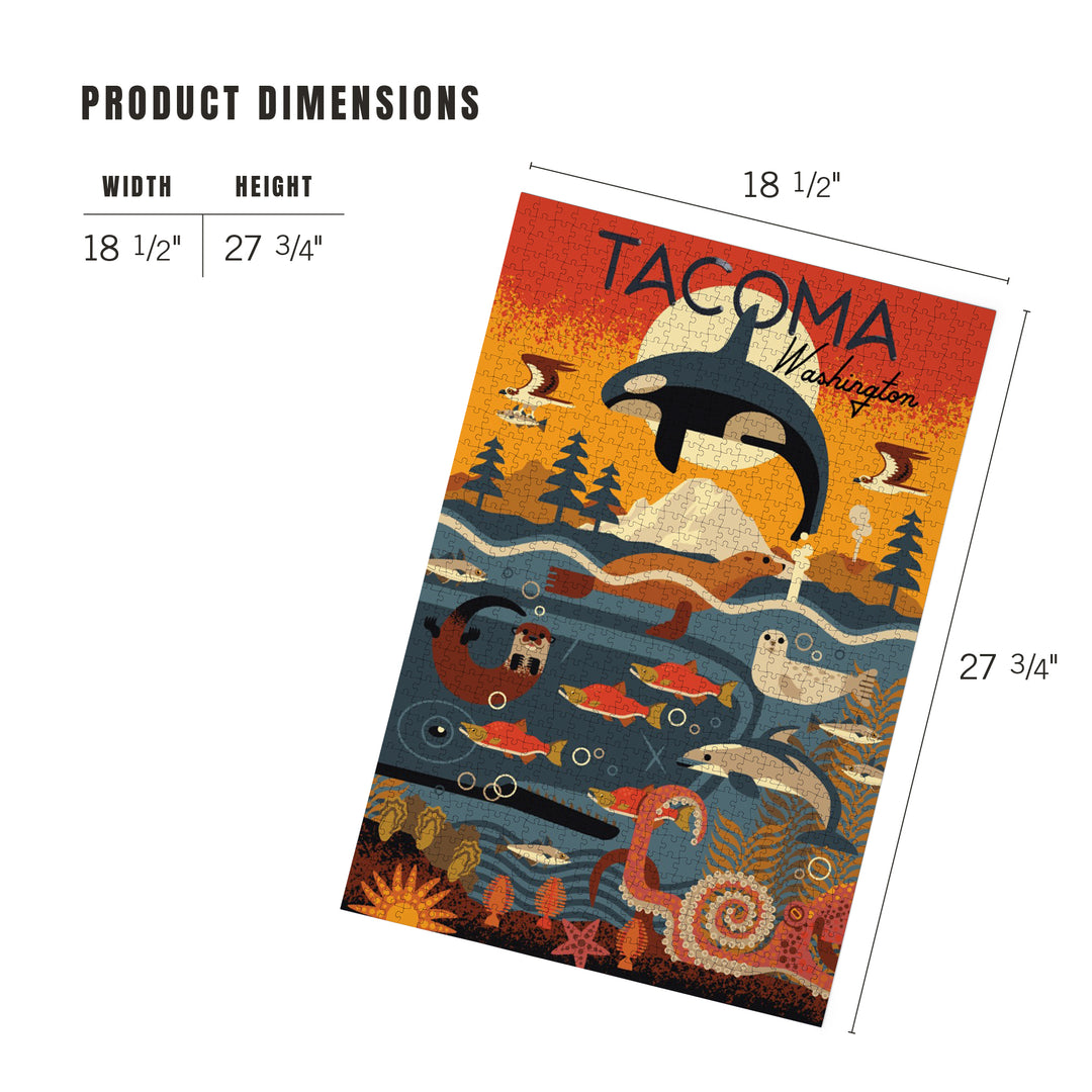 Tacoma, Washington, Marine Animals, Geometric, Jigsaw Puzzle Puzzle Lantern Press 
