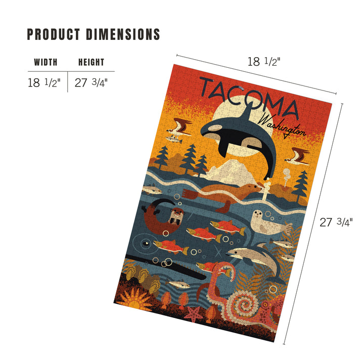 Tacoma, Washington, Marine Animals, Geometric, Jigsaw Puzzle Puzzle Lantern Press 