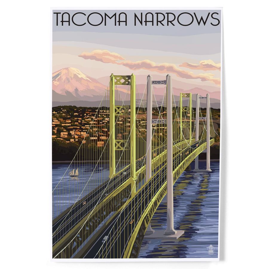 Tacoma, Washington, Narrows Bridge and Rainier, Art & Giclee Prints Art Lantern Press 