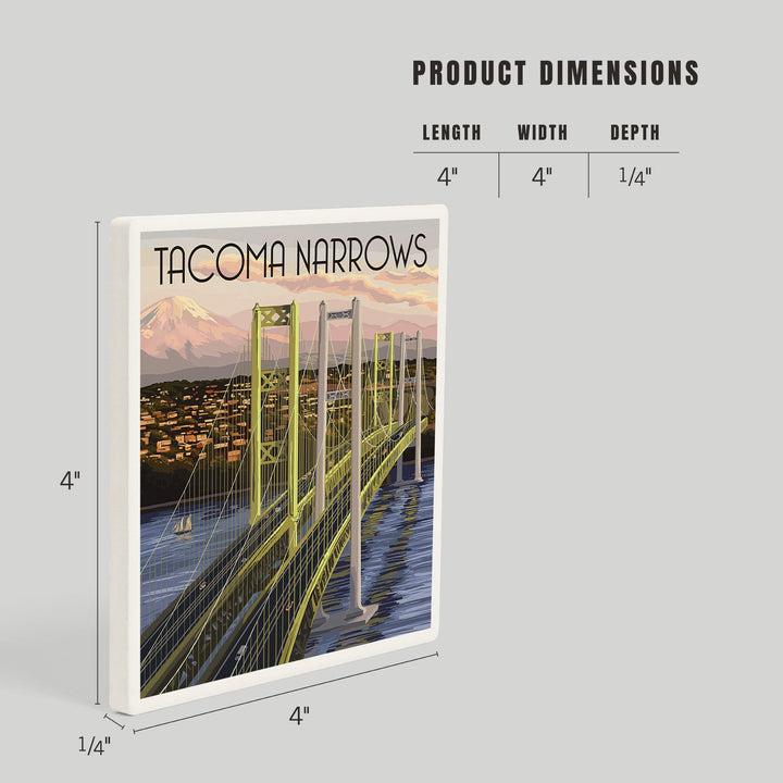 Tacoma, Washington, Narrows Bridge and Rainier, Coasters Coasters Lantern Press 