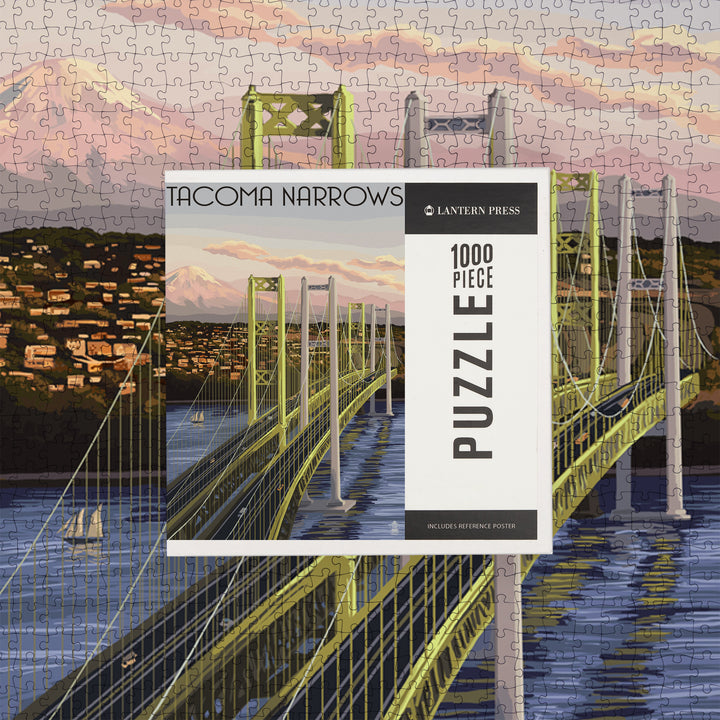 Tacoma, Washington, Narrows Bridge and Rainier, Jigsaw Puzzle Puzzle Lantern Press 