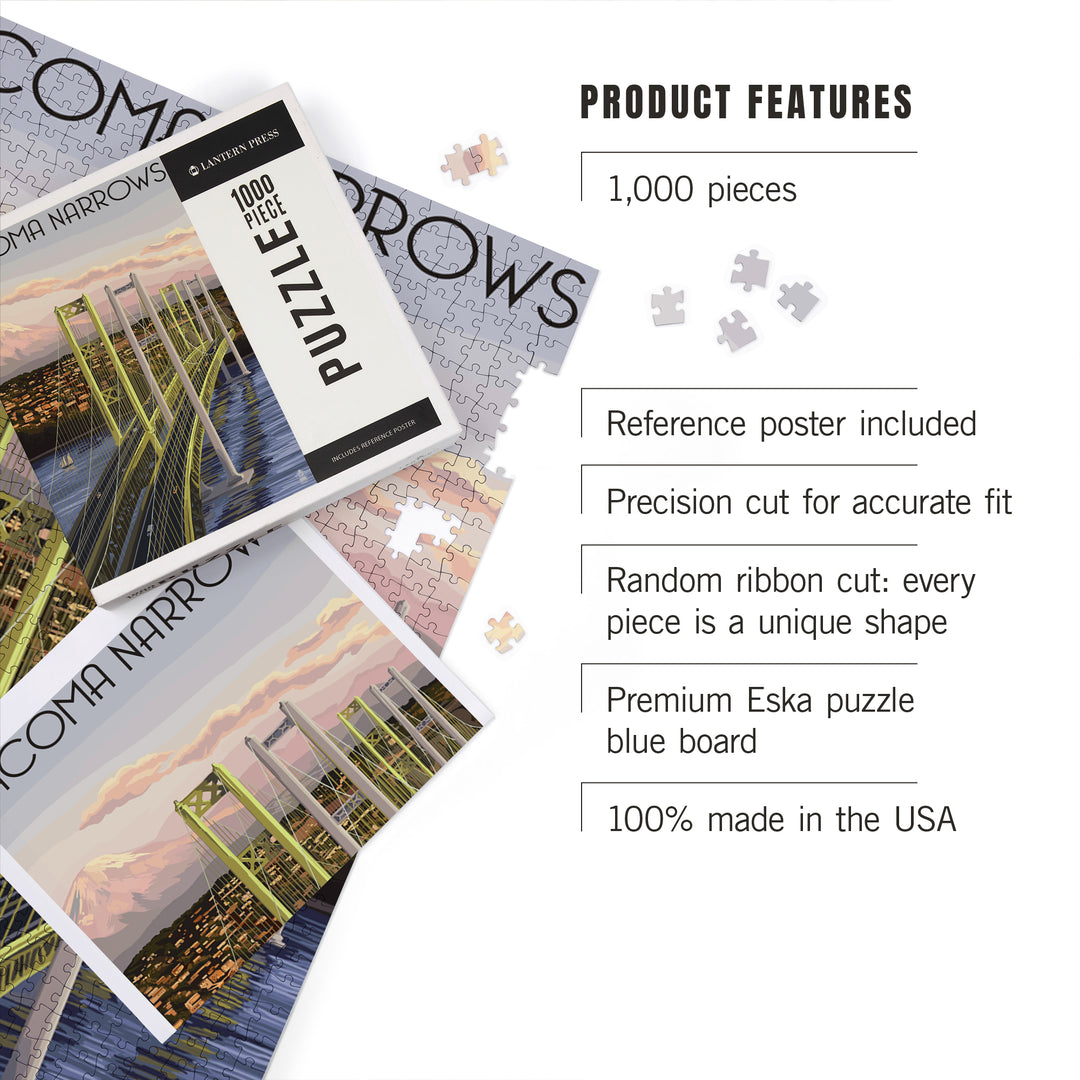 Tacoma, Washington, Narrows Bridge and Rainier, Jigsaw Puzzle Puzzle Lantern Press 