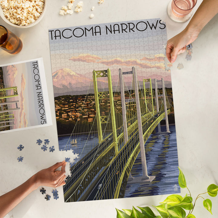 Tacoma, Washington, Narrows Bridge and Rainier, Jigsaw Puzzle Puzzle Lantern Press 