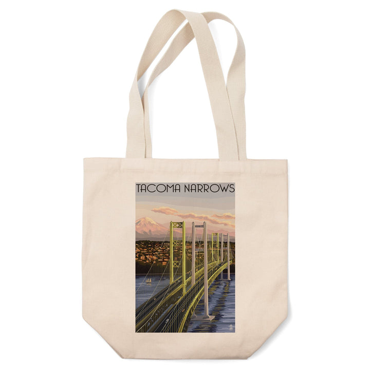 Tacoma, Washington, Narrows Bridge and Rainier, Lantern Press Artwork, Tote Bag Totes Lantern Press 