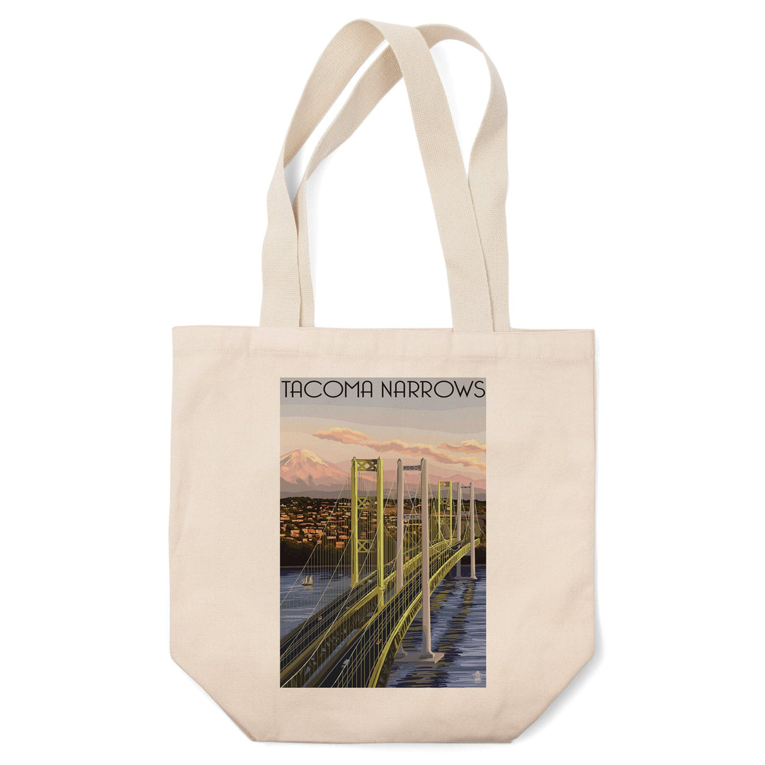 Tacoma, Washington, Narrows Bridge and Rainier, Tote Bag Totes Lantern Press 