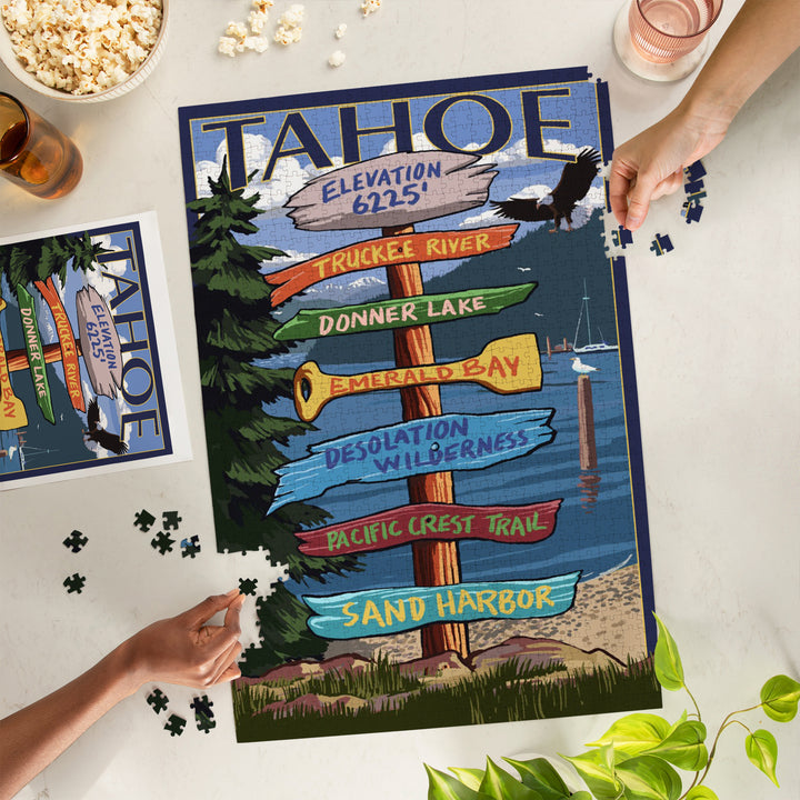 Tahoe, Destination Signpost, Jigsaw Puzzle Puzzle Lantern Press 