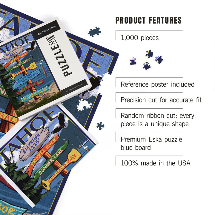 Tahoe, Destination Signpost, Jigsaw Puzzle Puzzle Lantern Press 