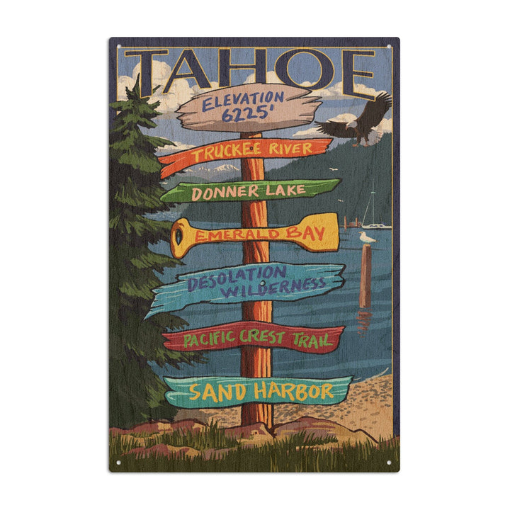 Tahoe, Destination Signpost, Lantern Press Artwork, Wood Signs and Postcards Wood Lantern Press 10 x 15 Wood Sign 