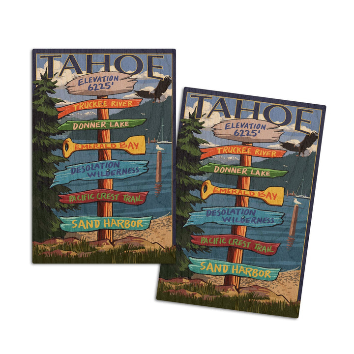 Tahoe, Destination Signpost, Lantern Press Artwork, Wood Signs and Postcards Wood Lantern Press 4x6 Wood Postcard Set 