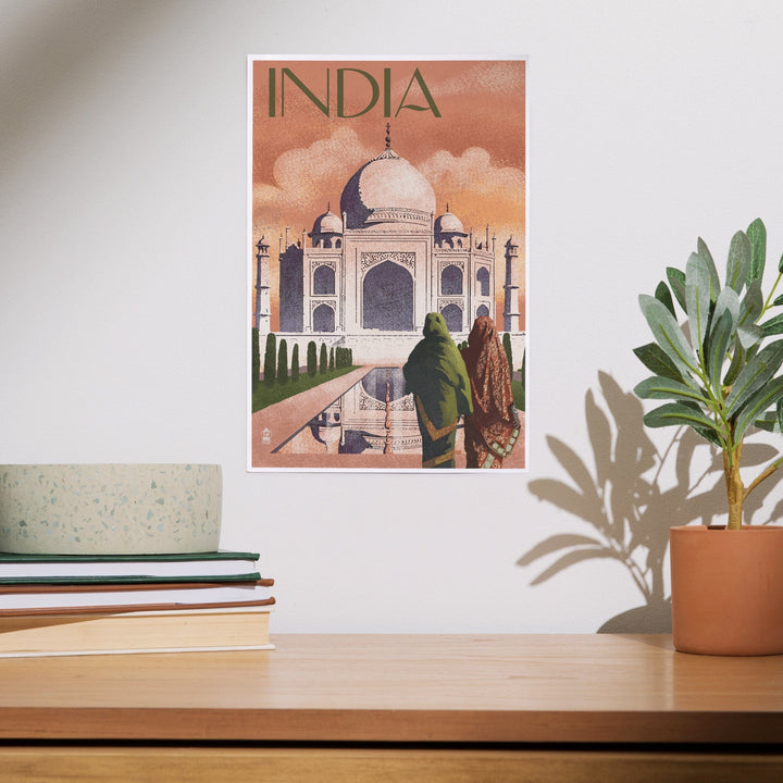 Taj Mahal, India, Lithograph Style, Art & Giclee Prints Art Lantern Press 