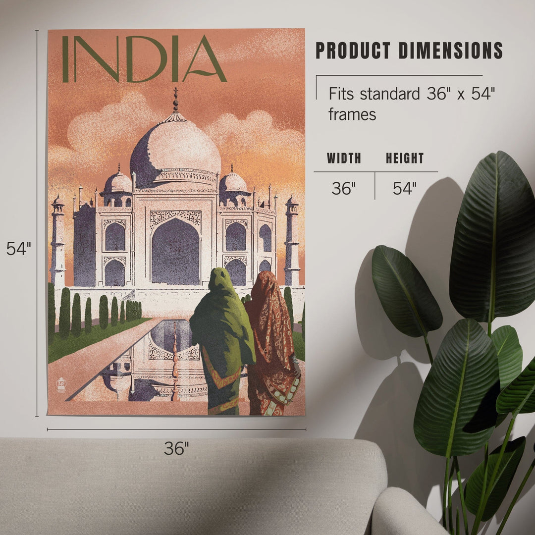 Taj Mahal, India, Lithograph Style, Art & Giclee Prints Art Lantern Press 