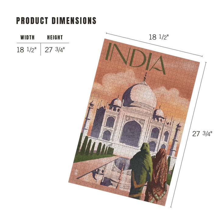 Taj Mahal, India, Lithograph Style, Jigsaw Puzzle Puzzle Lantern Press 