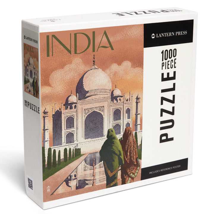 Taj Mahal, India, Lithograph Style, Jigsaw Puzzle Puzzle Lantern Press 