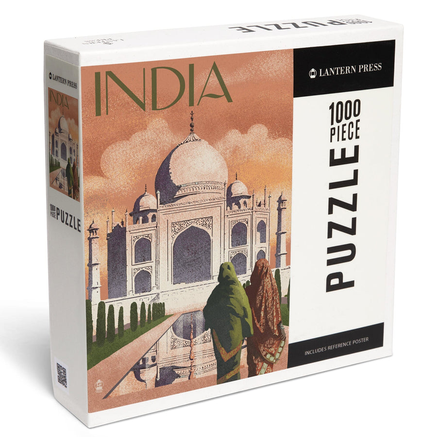 Taj Mahal, India, Lithograph Style, Jigsaw Puzzle Puzzle Lantern Press 