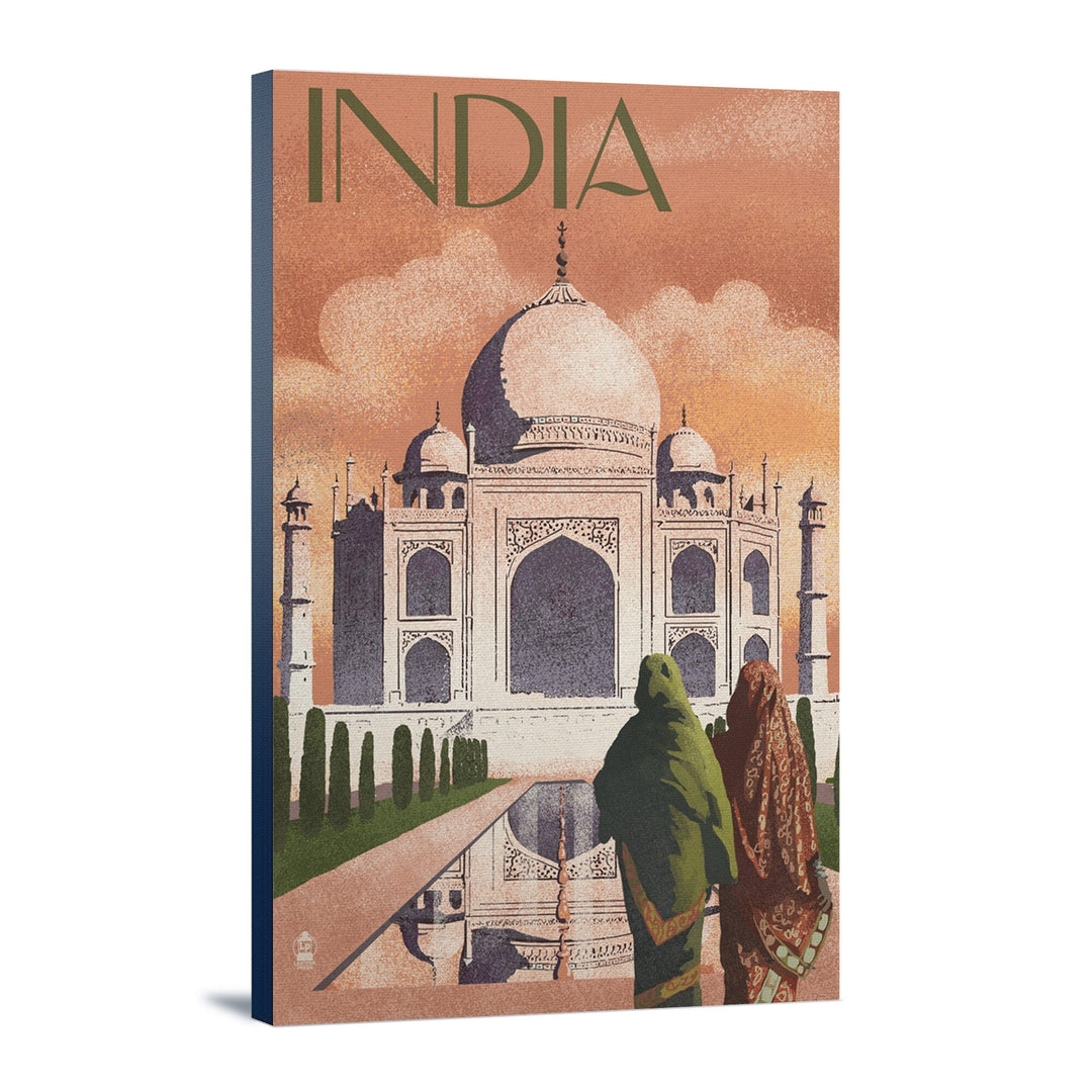 Taj Mahal, India, Lithograph Style, Stretched Canvas Canvas Lantern Press 