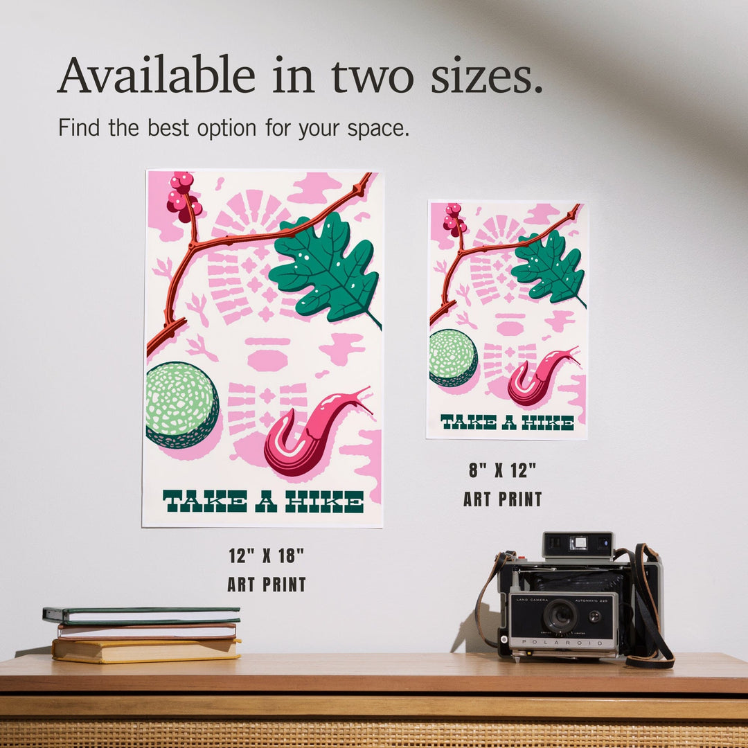 Take a Hike, Bootprint, Green and Pink, Vector, Art & Giclee Prints Art Lantern Press 