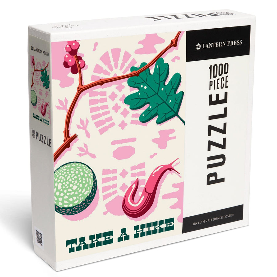 Take a Hike, Bootprint, Green and Pink, Vector, Jigsaw Puzzle Puzzle Lantern Press 