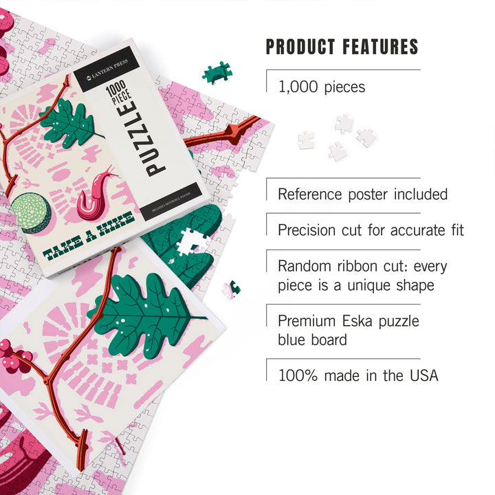 Take a Hike, Bootprint, Green and Pink, Vector, Jigsaw Puzzle Puzzle Lantern Press 