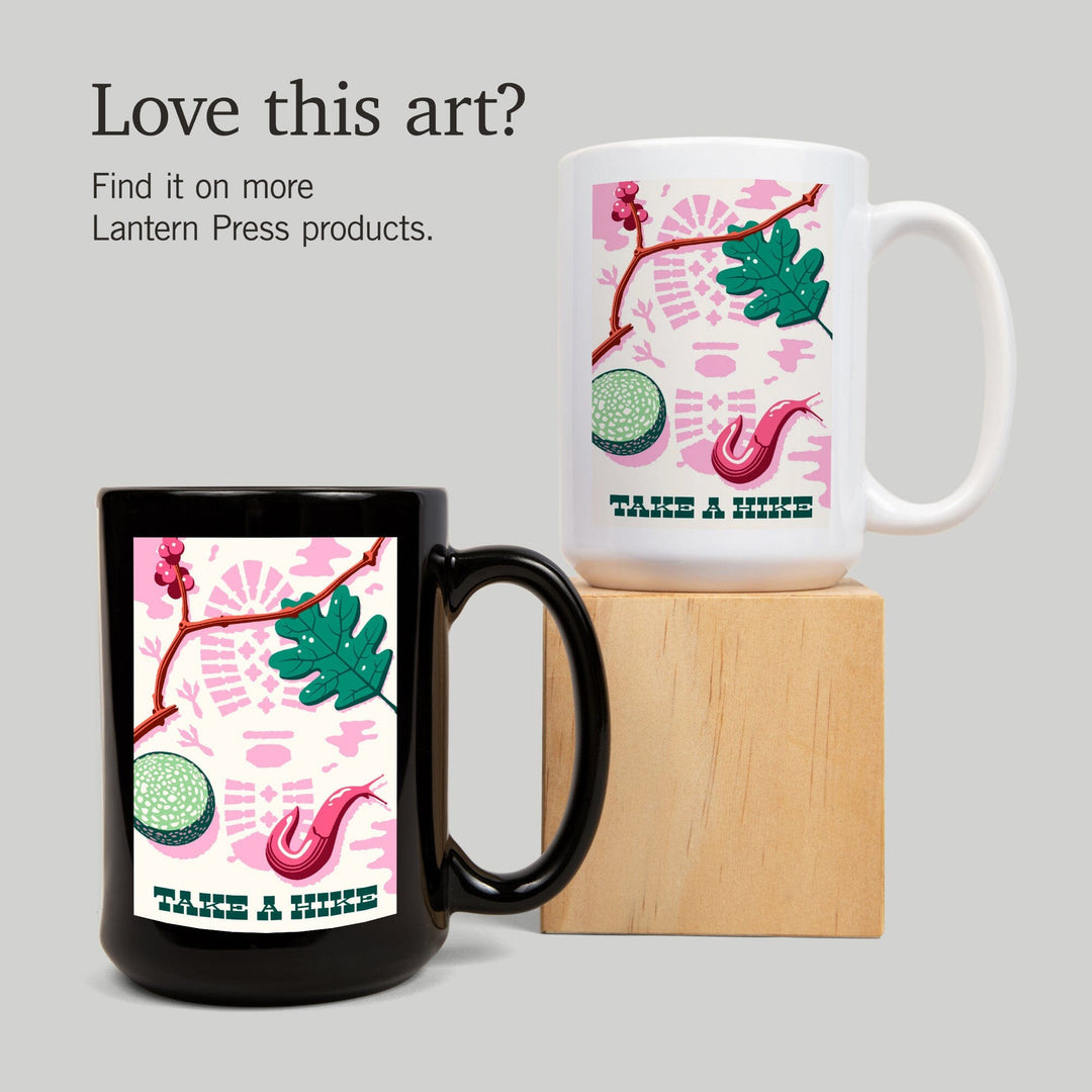 Take a Hike, Bootprint, Green & Pink, Vector, Lantern Press Artwork, Ceramic Mug Mugs Lantern Press 