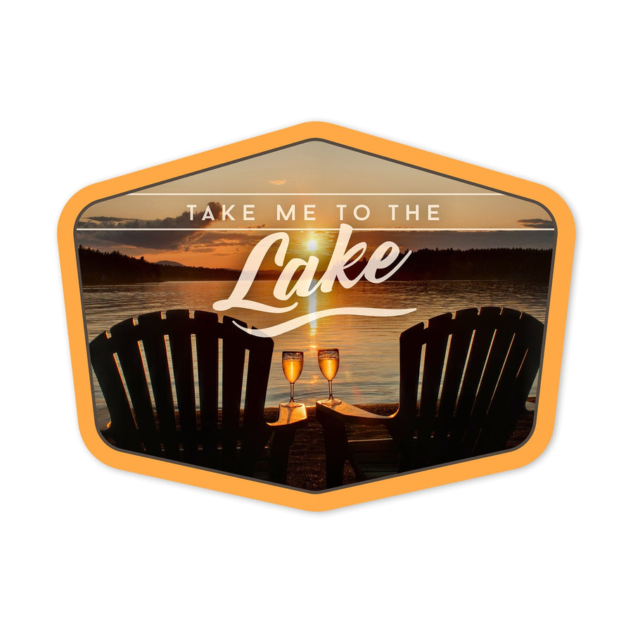 Take Me to the Lake, Sunset View, Sentiment, Contour, Vinyl Sticker Sticker Lantern Press 