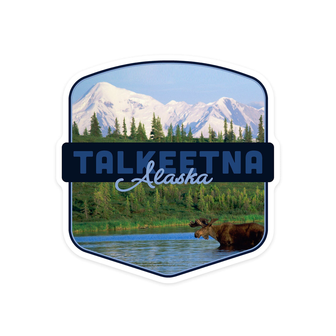 Talkeetna, Alaska, Moose in Water, Contour, Lantern Press Photography, Vinyl Sticker Sticker Lantern Press 