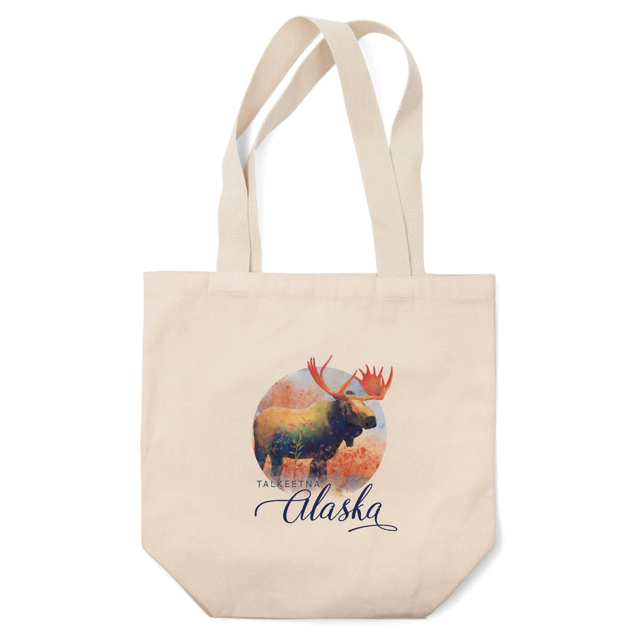 Talkeetna, Alaska, Moose, Watercolor, Contour, Lantern Press Artwork, Tote Bag Totes Lantern Press 