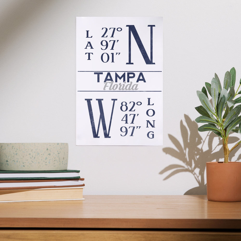 Tampa, Florida, Latitude and Longitude (Blue), Art & Giclee Prints Art Lantern Press 