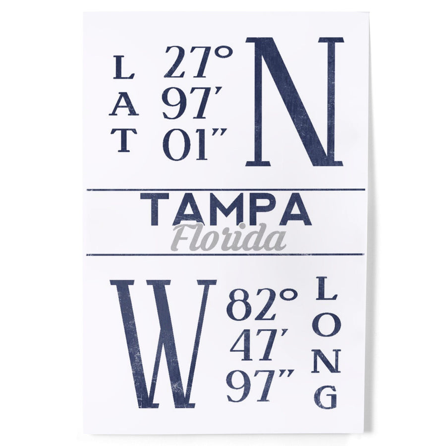Tampa, Florida, Latitude and Longitude (Blue), Art & Giclee Prints Art Lantern Press 
