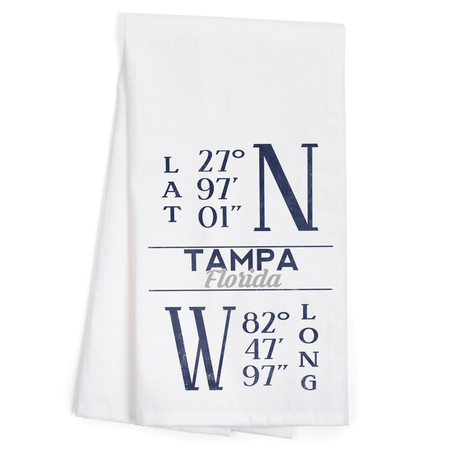 Tampa, Florida, Latitude and Longitude (Blue), Organic Cotton Kitchen Tea Towels Kitchen Lantern Press 