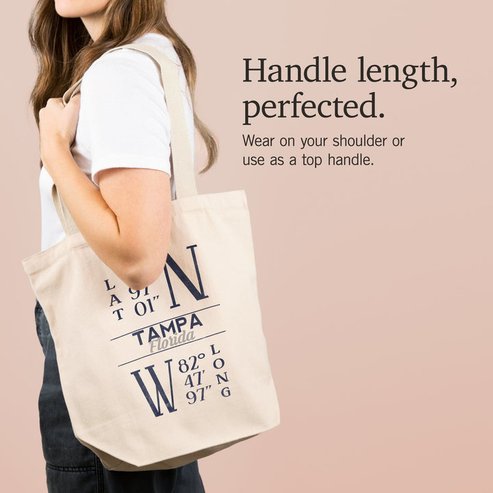 Tampa, Florida, Latitude and Longitude (Blue), Tote Bag Totes Lantern Press 