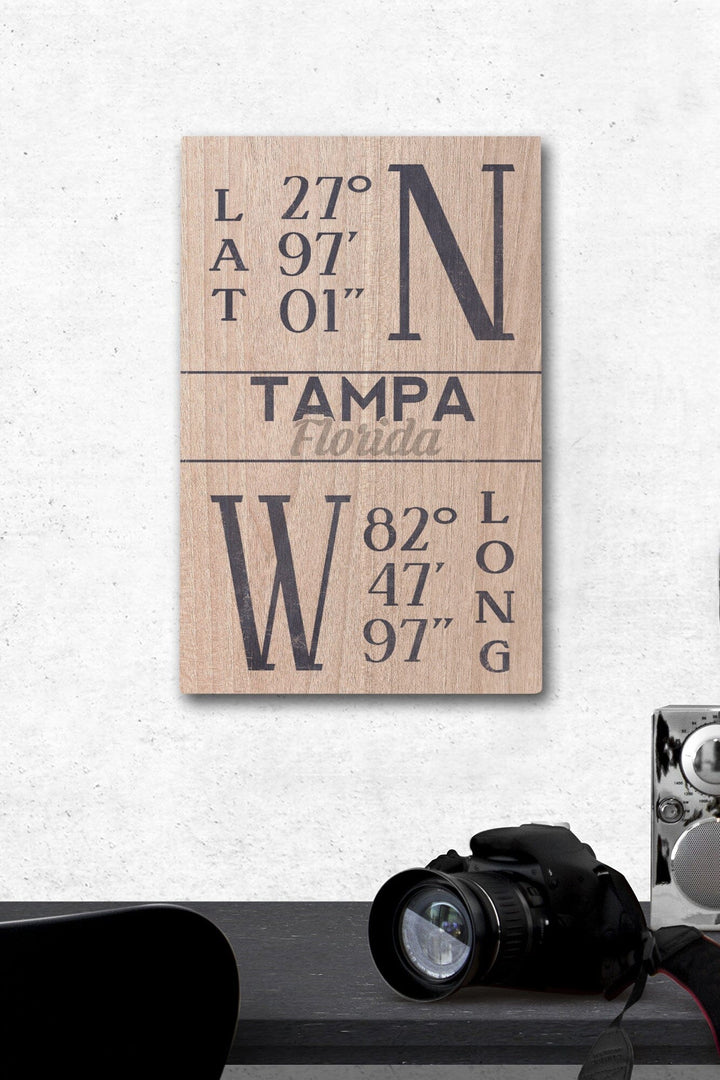 Tampa, Florida, Latitude & Longitude (Blue), Lantern Press Artwork, Wood Signs and Postcards Wood Lantern Press 12 x 18 Wood Gallery Print 