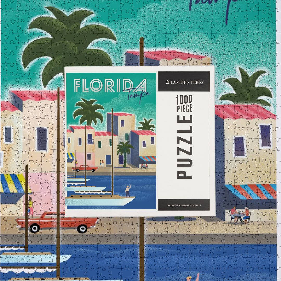 Tampa, Florida, Lithograph, Jigsaw Puzzle Puzzle Lantern Press 